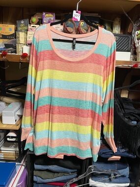 #397 size 3 tirrid “sleep” Lightweight Striped Scoop Neck Top - Multi